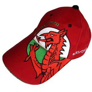 Wales Cymru Hat Cap Embroidered Logo Adjustable Strapback Red Size S/M